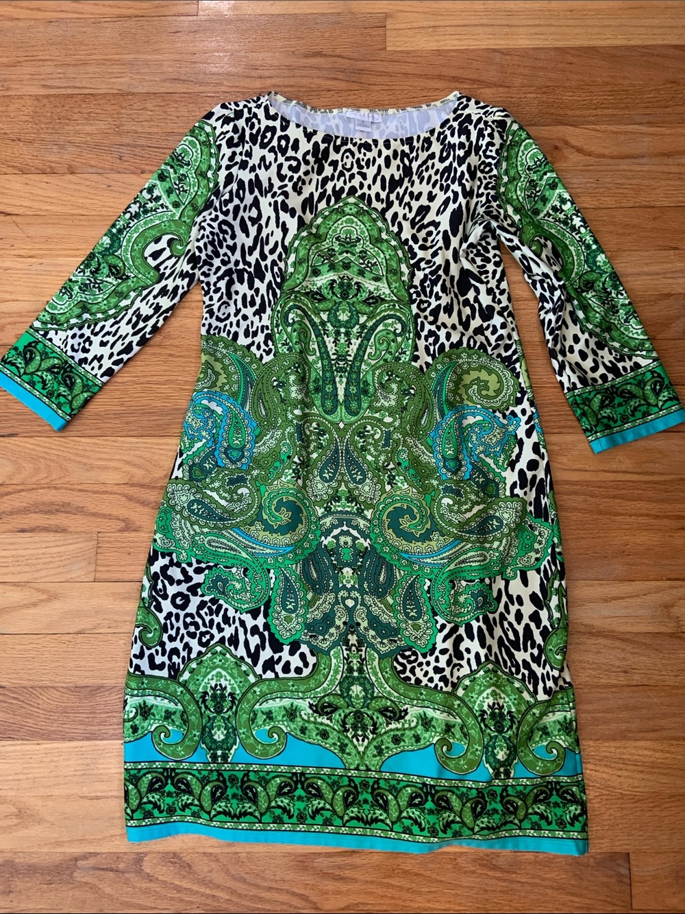London Times Green Paisley & Black Animal-Print Shift Dress